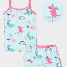 Mi Arcus Baby Girl Cotton Sleeveless Baby Dino Print Tank Top & Shorts Set Blue-picture-14
