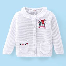 Babyhug Full Sleeves Front Open Sweater with Birds Design - OffWhite-image-42