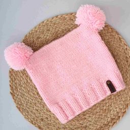 Woonie Handmade Pom Pom Detailed Square Knitted Woollen Cap - Pink-picture-26