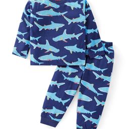 Babyhug Cotton Knit Full Sleeves Whale Printed Night Suit - Navy Blue-image-21