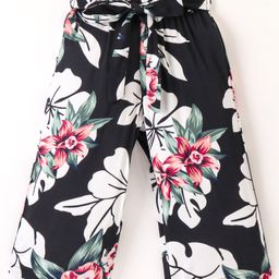 CrayonFlakes Floral Printed Bow Belt Tie Up Palazzo - Black-image-93