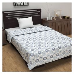 Divine Casa 100% Cotton Single Bed All Season Reversible AC Dohar Floral Print - Dutch Blue-picture-1
