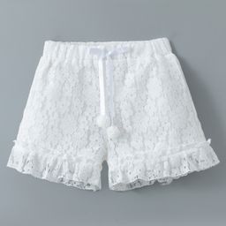 Kookie Kids Shorts With Frill & Floral Design Solid Colour - White-picture-39