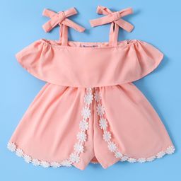 Kookie Kids Sleeveless Jumpsuit with Floral Lace Detailing - Pink-image-38