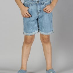 Kiddopanti StripedDenim Roll Up Shorts - Light Wash Blue-image-85