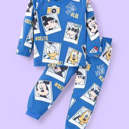 Babyhug Disney Single Jersey Knit Full Sleeves Night Suit with Mickey Mouse Print - Blue-picture-9