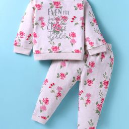 ToffyHouse CottonKnit Full Sleeves Floral Printed T-Shirt & Joggers Set - Pink & Lavender-picture-45