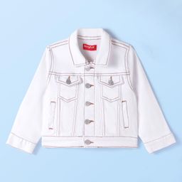 Babyhug Full Sleeves Front OpenDenim Washed Jacket with Pockets - White-image-65