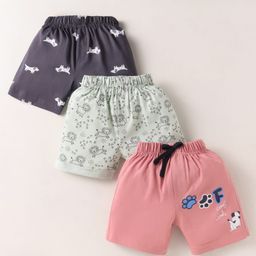 Mini Taurus Cotton Knit Shorts with Animal Print Pack Of 3 - Pink & Grey-image-74