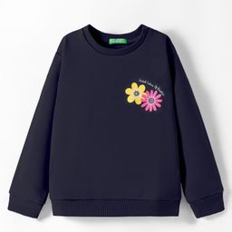 UCB Cotton Knit Full Drop Shoulder Sleeves Sweatshirt with Floral Print -Navy Blue-image-54