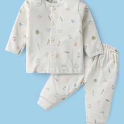 Zero Sinker Knit Full Sleeves Night Suit with Stationary Print - Light Grey-image-72