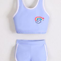Mark & Mia Sleeveless Two Piece Swimsuit with Rainbow Print - Light Blue-image-17
