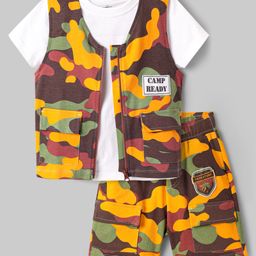 Ollington St. Cotton Camouflage Printed Coat & Shorts With Half Sleeves Inner Tee - Multicolor-image-2