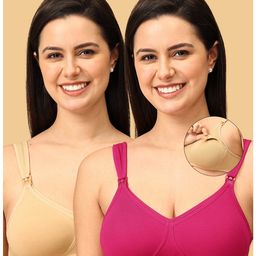 The Mom Store Pack Of 2 Sleeveless Solid Non Padded Nursing Bras - Beige & Fuchsia-image-79