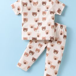 ToffyHouse Knitted Half Sleeves Co-Ord Night Suit with Bear Print - Light Peach-picture-13