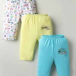 OHMS Single Jersey Knit Full Length Lounge Pants With Vehicle Print Pack of 3 - Light Blue White & Lime Green-image-47