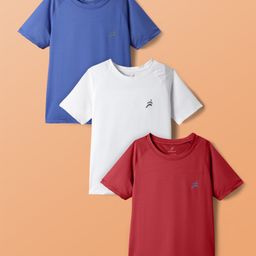 Pine Active Knit Half Raglan Sleeves Solid Color T-Shirts Pack of 3 - White Blue & Red-image-85