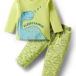 Doodle Poodle Single Jersey Knit Full Sleeves Night Suit With Dino Print - Green-picture-35