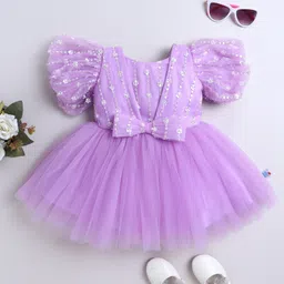 Many frocks & Net Woven Balloon Sleeves Sequin Embellished Dress - Purple-picture-5