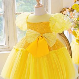 StyleCast x Revolte Girls Round Neck Embellished Sequined Bow Fit & Flare Dress-image-14