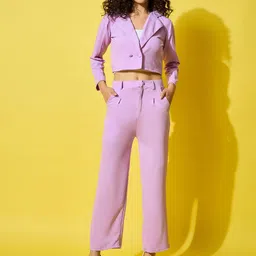 DIMPY GARMENTS Women Solid Blazer & Trousers Co-Ords Set-image-9