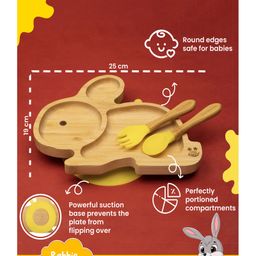 Starkiddo Rabbit Bamboo Suction Plate and Learning Weaning Set - Yellow image 3