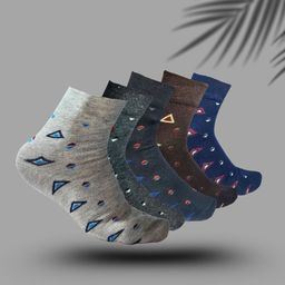 MJE 5-Pcs Patterned Cotton Ankle Length Socks-14