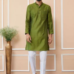 See Designs Ethnic Motifs Printed Mandarin Collar Jacquard Silk Straight Kurta-picture-38