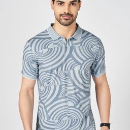 BYFORD by Pantaloons Men Abstract Printed Polo Collar Cotton Slim Fit T-shirt-image-87