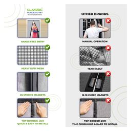 classic mosquito nets Classic Mosquito Net Magnetic Screen Fiberglass Mesh Curtain Patio Door With Full Frame Hook & Loop 195 x B 85 cm - Grey image 5