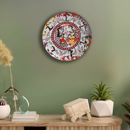 Homspurts White & Red Krishna Madhubani Printed Metal Hanging Wall Plate-21
