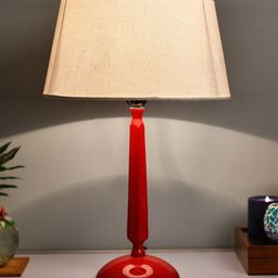 Homesake Red & White Solid Handcrafted Bedside Standard Lamp-29