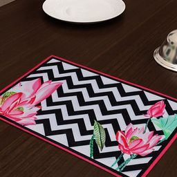SEJ by Nisha Gupta Black & White Set of 4 Printed Table Placemats-20