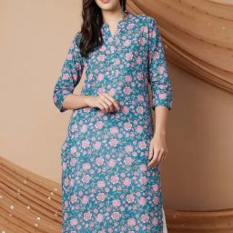 Melange by Lifestyle Blue Cotton Printed Straight Kurta-picture-27