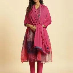 W Pink Plain Dupatta image 1