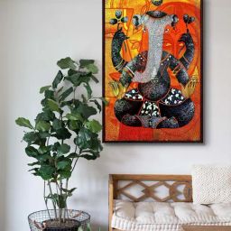 999Store Brown Canvas Lord Ganesha Modern Art Canvas Wall Painting-26