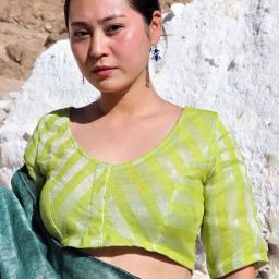 Chidiyaa Parrot Green Handwoven Linen Zari Blouse Samah-image-10