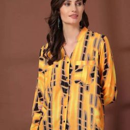Melon By plusS Yellow Cotton Printed Top-image-82