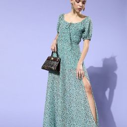 DODO & MOA Women Blue Animal Printed Puff Sleeves Dress-image-33