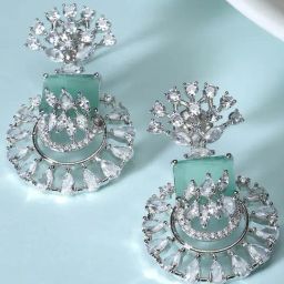 Karatcart Silver Toned Lime-green Cubic Zirconia Studded Drop Earrings for Women-image-5