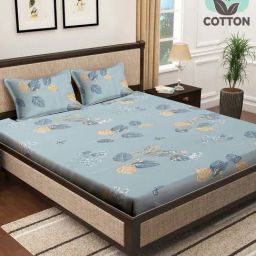 Klotthe Blue 400 TC Cotton Double Book Fold Bedsheet with 2 Pillow Covers-image-76
