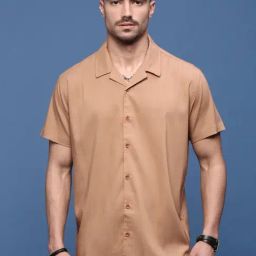Showoff Orange Cotton Relaxed Fit Self Pattern Shirt-image-70