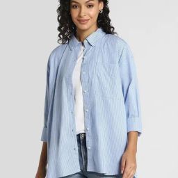 American Eagle Blue Cotton Regular fit Stripes Shirt-image-69