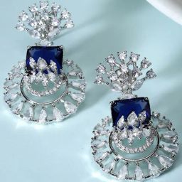 Karatcart Silver Toned Blue Cubic Zirconia Studded Drop Earrings for Women-14