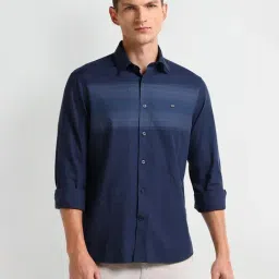 Arrow Blue Cotton Regular Fit Stripes Shirt-picture-2
