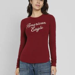 American Eagle Maroon Fitted Print Shirt-image-2