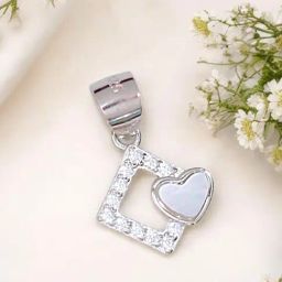 Taraash 925 Sterling Silver White Mother of Pearl CZ Square Heart Pendant-3