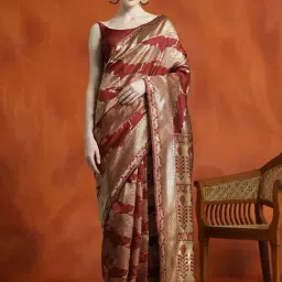 Jaipur Kurti Maroon Woven Saree With Unstitched Blouse-picture-21