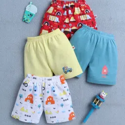 Bumzee Boys Yellow & Teal Blue Cotton Graphic Shorts - Pack of 4-image-77