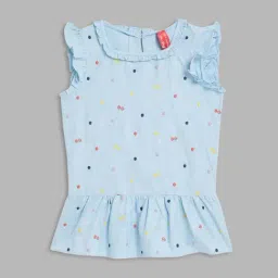 Blue Giraffe Girls Powder Blue Cotton Embroidery 1 Top-image-66